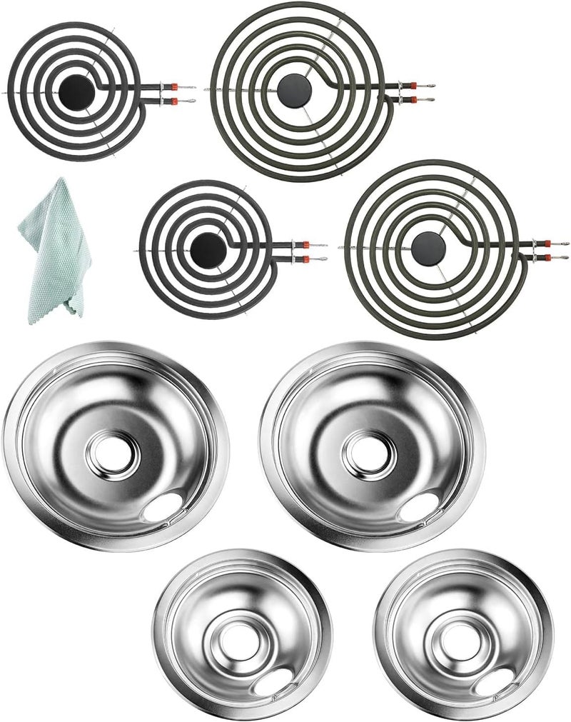 Fetechmate Electric Stove Burner Drip Pans Chrome 316048413(8”) 316048414(6”) and MP22YA Electric Range Burner Elements Replacement for Ken-more Tap-pan Frigi-daire Electric Stove Burner by - Image 1